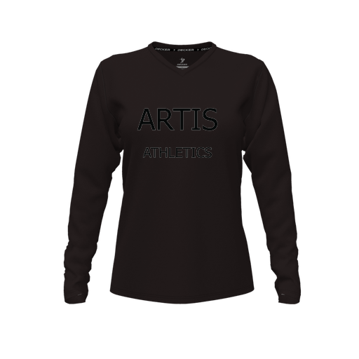 [CUS-DFW-TEES-CMF-VNK-LSL-BLK-FYXS-LOGO2] Decker Comfort T-Shirt (Female Youth XS, Black, V Neck, Long Sleeve)