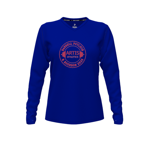 [FTLVPTRY-FYXS-LOGO3] Decker Performance T-Shirt (Female Youth XS, Royal, V Neck, Logo 3, Long Sleeve)