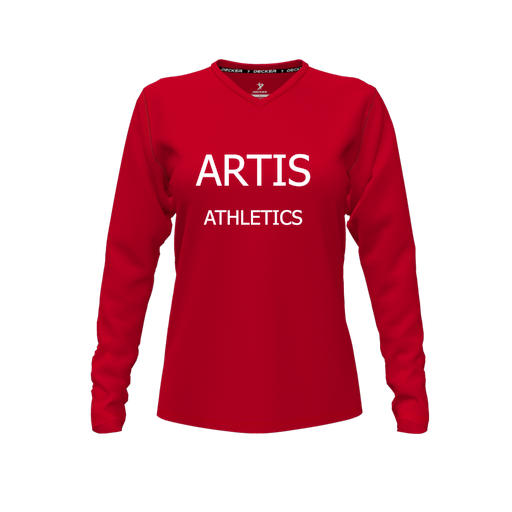 [FTLVPTRD-FYXS-LOGO1] Decker Performance T-Shirt (Female Youth XS, Red, V Neck, Logo 1, Long Sleeve)