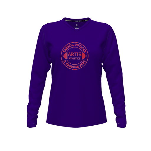 [FTLVPTPP-FYXS-LOGO3] Decker Performance T-Shirt (Female Youth XS, Purple, V Neck, Logo 3, Long Sleeve)